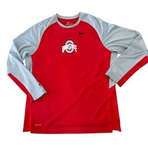 Nike Ohio State Buckeyes Red & Gray Dri-Fit Long Sleeve Shirt XXL Football